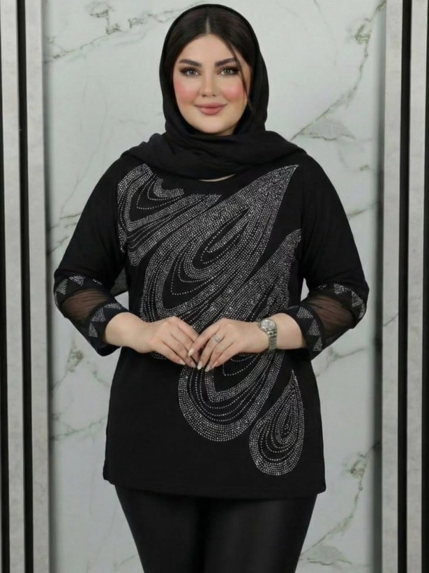 شومیز پر از نگین مشکی ۳۸تا۵۲